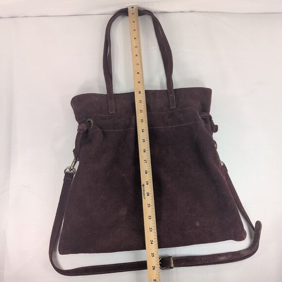 Marlon Burgundy Red Suede Leather Shoulder Purse Drawstring Crossbody Made Italy - Picture 12 of 15